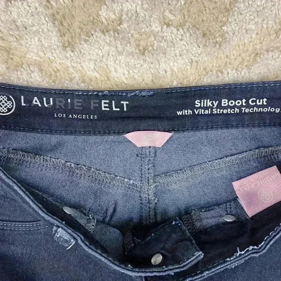 Laurie Felt Pull On Jeans Women's PXS Black Mid-Rise Silky Boot Cut Dark Wash - Picture 5 of 9